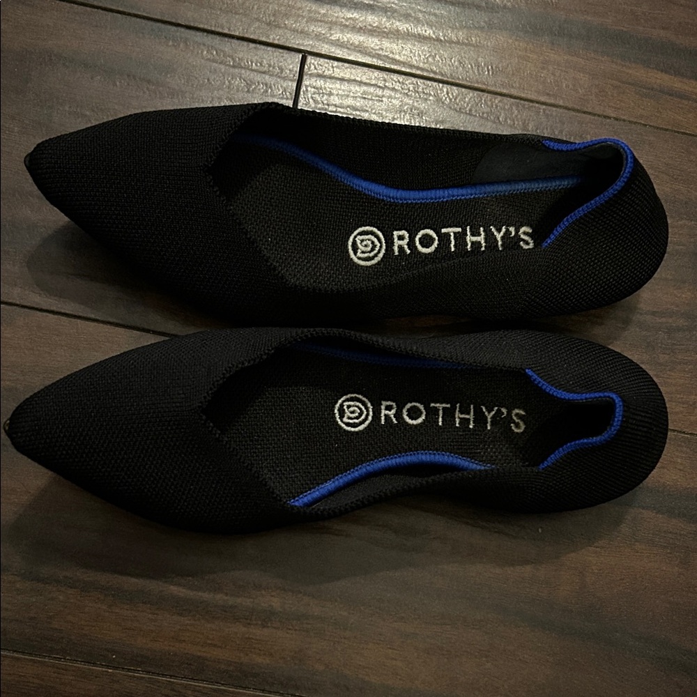 Rothy's Black Pointed Flats with Blue Trim (Size 8W)